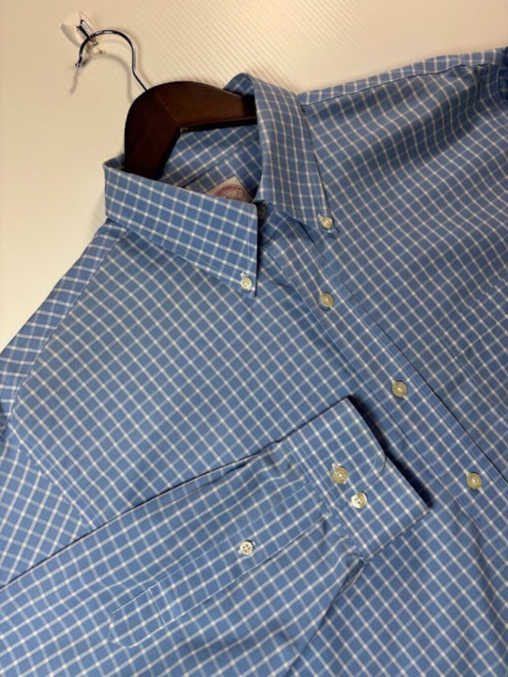 Brooks Brothers Men's Large Traditional Fit Button Down Blue & White Plaid